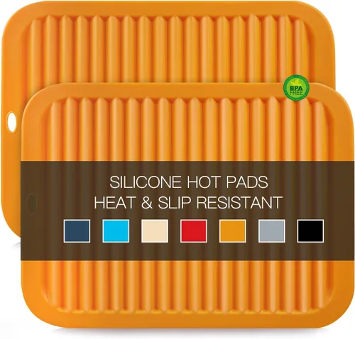 Vista 39 de Salvamanteles para platos calientes, paquete de 4 almohadillas calientes de silicona para cocina, tapete de silicona antideslizante resistente al