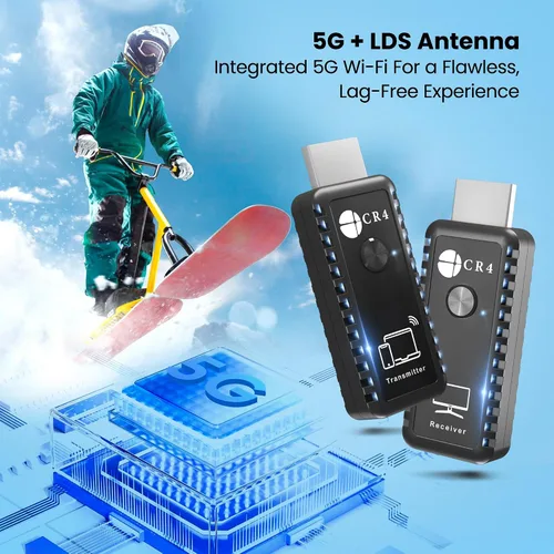 Vista 5 de CR4 Transmisor y receptor HDMI inalámbrico, 5G de baja latencia, Plug & Play, entrada 4K/salida 1080P, kit extensor para transmitir video/audio