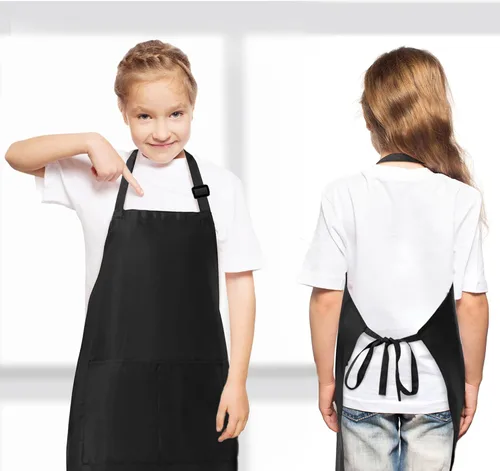 Vista 8 de 2 piezas de delantales para niños, delantales para artistas con bolsillos ajustables, delantales de chef para cocina, pintura de respaldo infantil