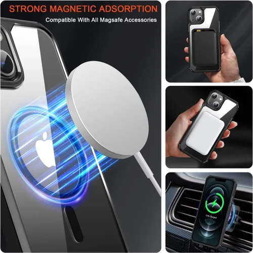 Vista 4 de TENDLIN Funda magnética compatible con iPhone 13 mini [compatible con MagSafe] funda protectora suave transparente con parte trasera dura (negro)