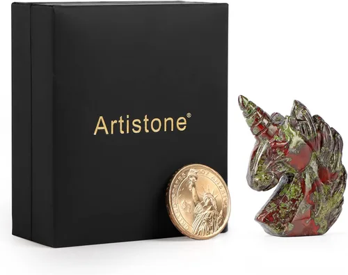 Vista 5 de Artistone Estatua de piedra preciosa de cristal de unicornio de 2 pulgadas, colección de esculturas tallada a mano con piedra curativa de Reiki