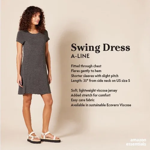 Vista 2 de Tienda Essentials - Vestido de manga corta con vuelo y con cuello redondo para mujer (disponible en talla extragrande)