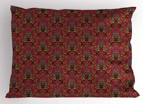 Vista 27 de Ambesonne Autumn Damask Pillow Sham Set of 2, Renaissance Themed Absurd Leafy Elements Plants Royal and Victorian, Quality Microfiber Bedding Item