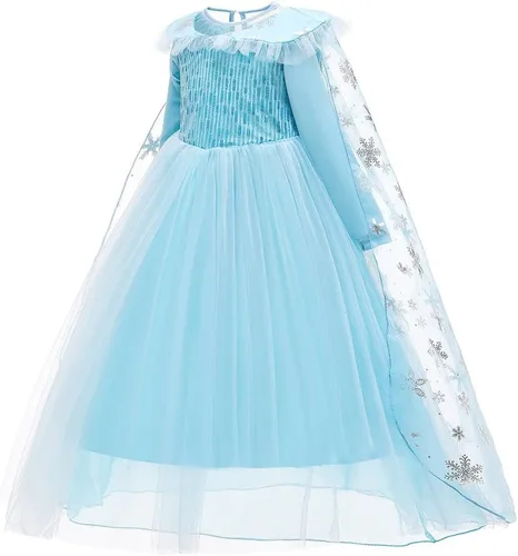 Vista 9 de Frozen - Vestido de princesa Elsa para niñas, disfraz de Halloween, Navidad, cumpleaños, fiesta, vestido de tul con accesorios
