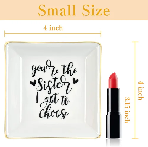 Vista 7 de Regalos para la mejor hermana para mujeres, plato de cerámica para anillos con texto en inglés "You Are the Sister I Got to Choice", bandeja