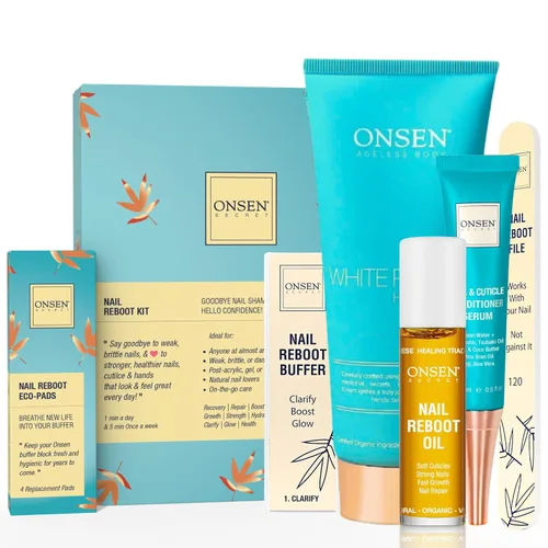 Vista 11 de Onsen Secret Kit de cuidado de uñas, con suero para el cuidado de la cutícula, kit de pulidor de uñas japonés y brillo - fortalecimiento y brillo