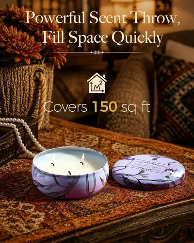 Vista 12 de M&SENSE Velas aromáticas de bayas cítricas, vela grande de lata de soja de 3 mechas, más de 40 horas de tiempo de combustión, cera vegana 100%
