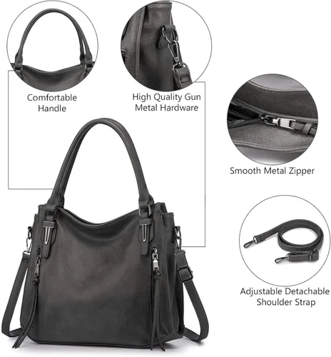 Vista 3 de Realer Handbags for Women Hobo Bags Large Crossbody Shoulder Bag Vegan Faux Leather, with HolsterWallet