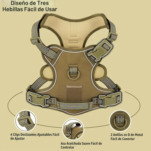 Vista 4 de Arnés para perro sin tirones, chaleco ajustable para perro para caminar fácilmente, material Oxford transpirable, arnés reflectante para mascotas