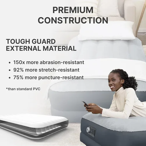Vista 4 de SleepLux Colchón de aire tamaño individual súper suave y cómodo, protector resistente extra duradero con almohada integrada elevada de 15 pulgadas
