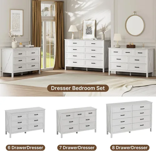 Vista 5 de LYNSOM Cómoda rústica de madera rústica de 55 pulgadas de ancho con marca X y asa de barra, organizador grande de almacenamiento para dormitorio