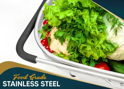Vista 5 de Colador sobre el fregadero para cocina, cesta coladora sobre el fregadero de 6 cuartos de galón con asas ergonómicas extensibles y pies de apoyo