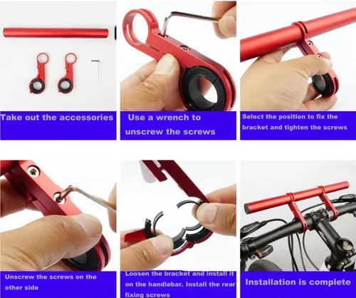 Vista 6 de Extensor de manillar de bicicleta, extensor de manillar de bicicleta con soporte de abrazadera de montaje doble, para soportes de bicicleta, barras