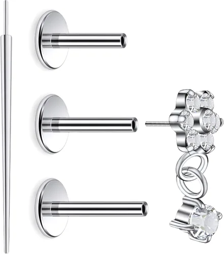 Vista 9 de 20G 18G 16G Astm F136 Titanio Sin Rosca Parte Trasera Plana Aretes Tragus Hélice Concha Joyería de Piercing Nariz Labio Anillos Hélice Frontal