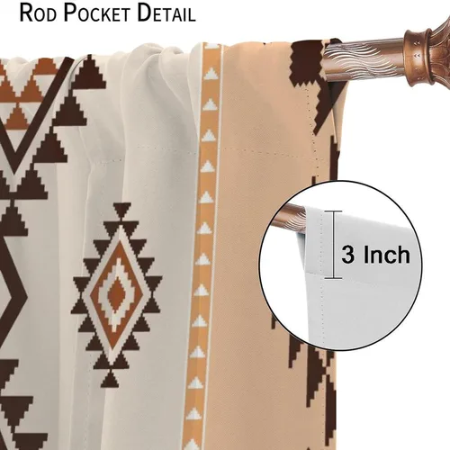 Vista 79 de Cortinas con patrón geométrico tribal, estilo suroeste, azteca, rústico, occidental, nativo americano, opacas, con bolsillo para barra, decoración