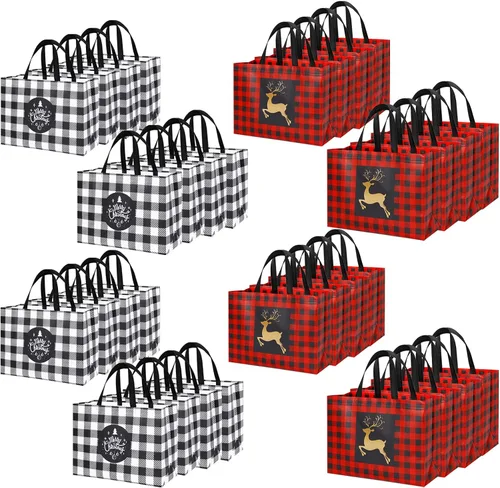 Vista 9 de YANGTE Paquete de 16 bolsas de regalo de Navidad extra grandes, bolsas reutilizables con asa, bolsas de compras de comestibles de Navidad no tejidas