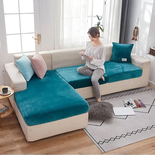 Vista 10 de Funda de cojín de terciopelo para sofá en forma de L, funda elástica para cojines de asiento, protector de muebles suave y antideslizante para silla
