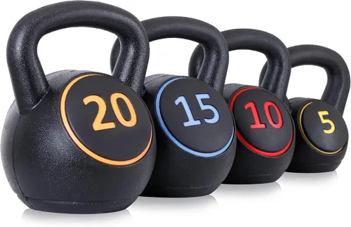 Vista 10 de 4-Piece Kettlebells Weights Set, Wide Grip Strength Training Soft Kettlebell, Exercise Fitness Concrete Weight, Full Body HIIT Workout, Weights for