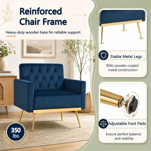 Vista 7 de KOMFOTT Velvet Accent Chair, Modern Tufted Arm Chair (1,Blue)