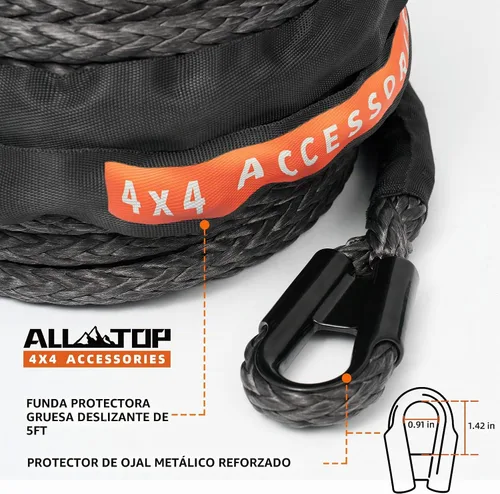 Vista 3 de ALL-TOP Cable de cuerda de cabrestante sintético, 1/2 pulgada x 76 pies, línea de repuesto de cabrestante de 31500 libras con funda protectora