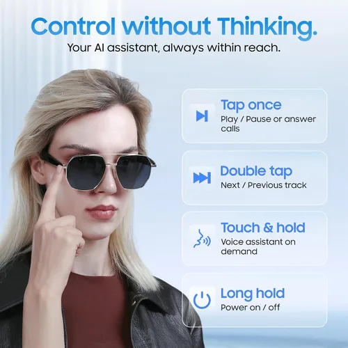 Vista 3 de LIMU Gafas de sol inteligentes Gen 5 AI – Gafas de sol inteligentes de diseño alemán con intérprete de IA en tiempo real, audio Bluetooth de oreja