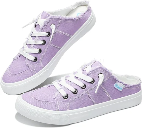 Vista 34 de Obtaom Sandalias de lona para mujer con espuma viscoelástica Clipper, tenis de moda, cómodas, fáciles de poner, sandalias sin tacón para mujer Beige
