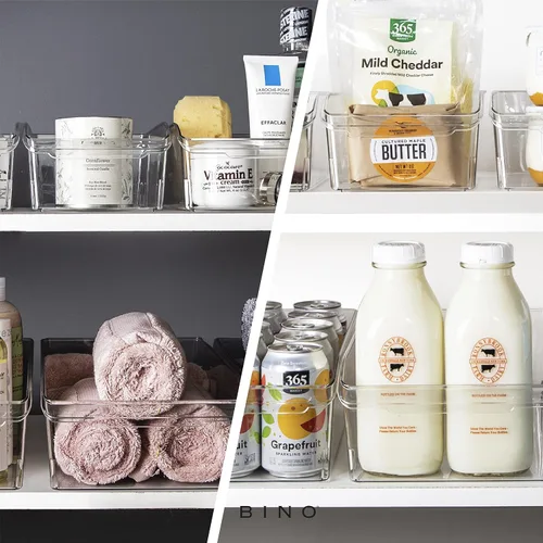Vista 5 de BINO Contenedores de almacenamiento de plástico, grandes THE CURVE COLLECTION Organizador multiusos para refrigerador/congelador Asa
