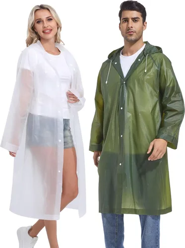 Vista 58 de 2 abrigos de lluvia de Borogo para adultos, chaquetas de lluvia reutilizables para hombres y mujeres