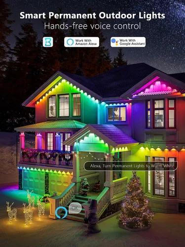 Vista 2 de Brizled Luces permanentes para exteriores, 100 pies, 60 LED, esenciales RGB, luces de Navidad permanentes que funcionan con Alexa y Google, luz
