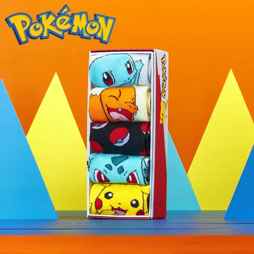 Vista 2 de Pokemon Paquete de 5 calcetines pikachu para niños, calcetines tobilleros elásticos y transpirables para niños, niñas, adolescentes y mujeres