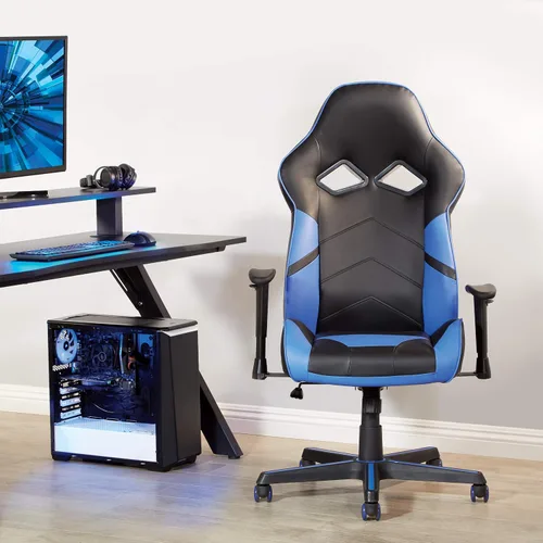 Vista 5 de OSP Home Furnishings Vapor - Silla ergonómica ajustable de piel sintética con respaldo alto y asiento de resorte helicoidal y flujo de aire