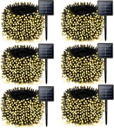 Vista 12 de Paquete de 2 tiras de luces solares de 480 LED para exteriores, luces solares súper largas de Navidad de 170 pies para exteriores con 8 modos
