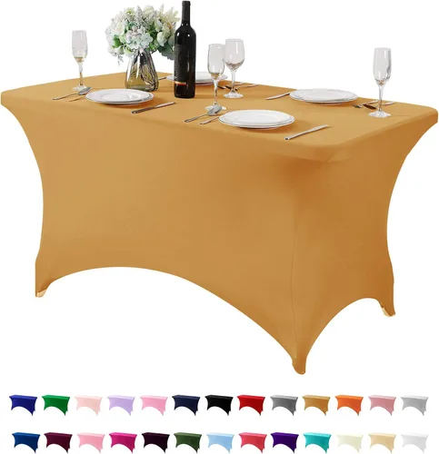 Vista 159 de Mantel de elastano para mesa de 6, 4 o 8 pies, universal, ajustable, para fiestas, banquetes, bodas y eventos, color verde manzana