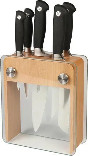 Vista 4 de Mercer Culinary M20000 Genesis - Juego de bloques de cuchillos forjados de 6 piezas, bloque de vidrio templado, color negro