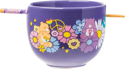 Vista 43 de Silver Buffalo Pokemon Spring Flowers con Pikachu, Bulbasaur, Squirtle y Charmander Tazón de cerámica para fideos ramen y arroz con palillos, apto