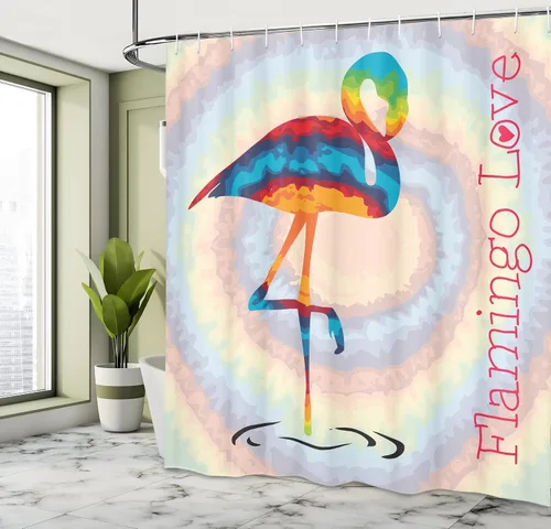 Vista 4 de Ambesonne Decor Collection, juego de cortina con ganchos para regadera
