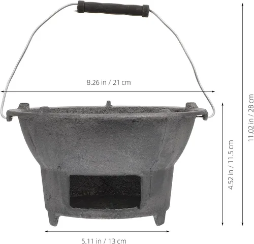 Vista 4 de DOITOOL - Estufa de carbón de hierro fundido para exteriores, portátil, para acampar, asar a la parrilla y cocinar pícnic, 8.26 x 8.26 x 4.33 en 1
