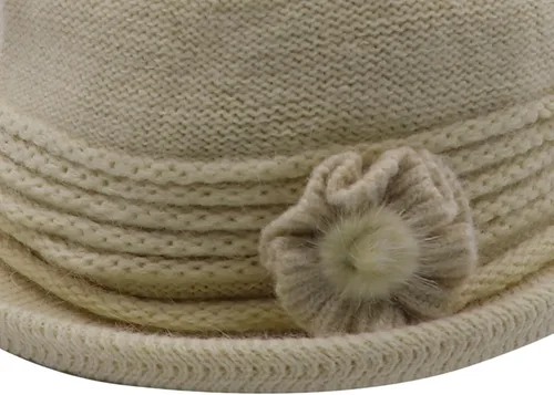 Vista 24 de C-US - Gorro de punto cálido para mujer, con visera de ganchillo con acento de flores
