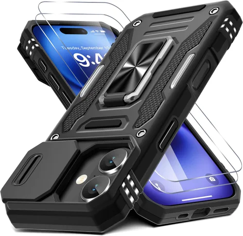 Vista 19 de DEERLAMN Funda para iPhone Air de 6.5 pulgadas con cubierta deslizante para cámara + protector de pantalla (2 paquetes), soporte de anillo giratorio