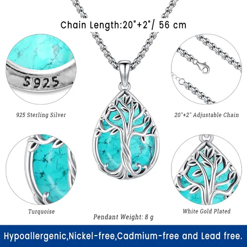 Vista 20 de Joyas de turquesa para mujeres y hombres de plata de ley 925 con colgante de urna para cenizas, collar con medallón de imagen, martillo de Thor