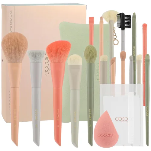 Vista 9 de Docolor brochas de maquillaje 16+3 piezas juego de brochas de maquillaje con bolsa de maquillaje, esponja de maquillaje y almohadilla de limpieza