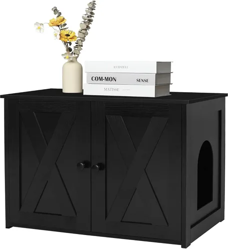 Vista 9 de Caja de arena para gatos Dwanton, mueble oculto para caja de arena para gatos, entrada reversible puede estar en el lado izquierdo o derecho, baño