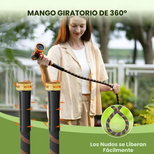 Vista 3 de Giraffe Tools Manguera de jardín no expandible de 25 pies y 1/2 pulgadas, ligera, flexible, para agua, 600 psi, con 9 funciones de pulverización