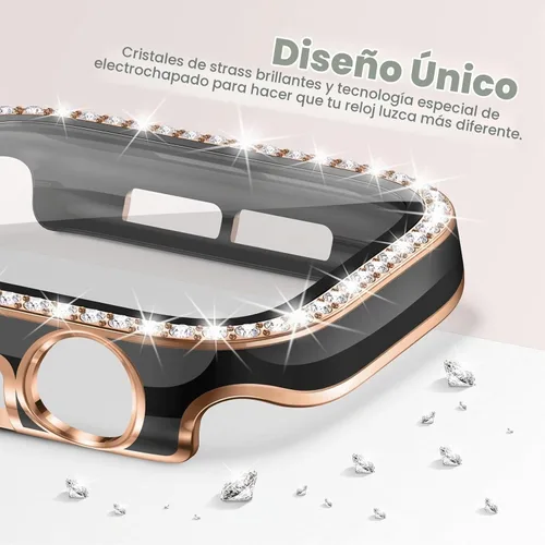 Vista 3 de Goton - Pack de 2 Fundas Bling para Apple Watch con Protector de Pantalla 40mm SE 3/2/1, Series 6/5/4, Funda con Purpurina para Mujer con Diamantes