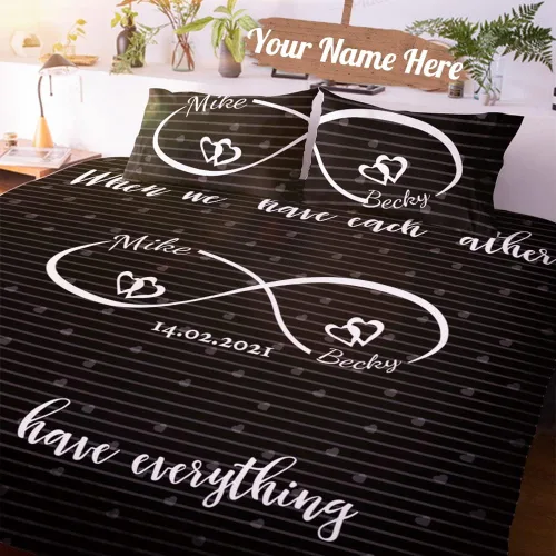 Vista 15 de VEELU Juego de funda de edredón personalizada con nombres de pareja, 3 piezas, tamaño matrimonial, funda de edredón de microfibra con corazones