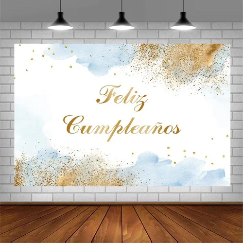Vista 2 de AIBIIN Telón de fondo de feliz cumpleaños para niños, fiesta mexicana, decoración de fiesta de feliz cumpleaños, nubes de acuarela azul claro