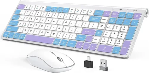 Vista 10 de Combo de teclado y mouse inalámbricos JOYACCESS, teclado de mecanógrafo ergonómico de 2.4G con receptor Type-C y inclinación ajustable