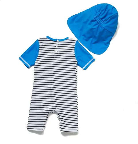 Vista 2 de Traje de baño para bebé niño con protección solar UPF 50+, de una pieza, con gorro