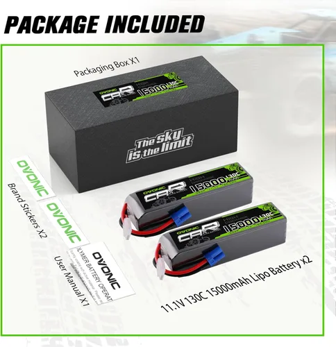 Vista 6 de OVONIC 3S LiPo Batería 15000mAh 11.1V 130C RC Batería con conector EC5 (paquete de 2)