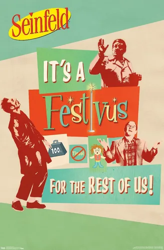 Vista 9 de Trends International Seinfeld - Póster de pared Festivus, 14.725 x 22.375 pulgadas, versión enmarcada de madera de granero